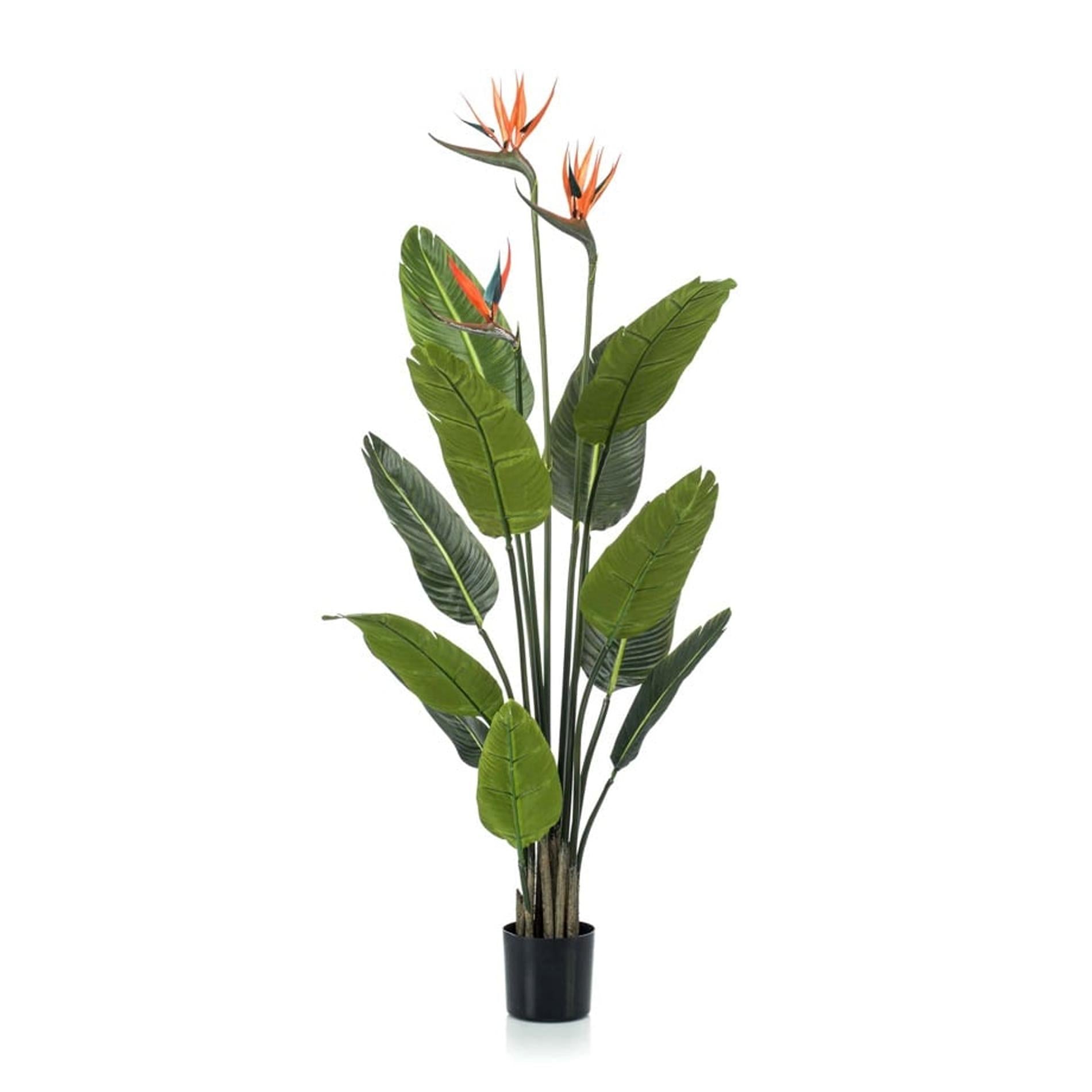 Strelitzia met bloemen - 120cm - In zwarte pot - Kunstplant - Botanic-Vibes