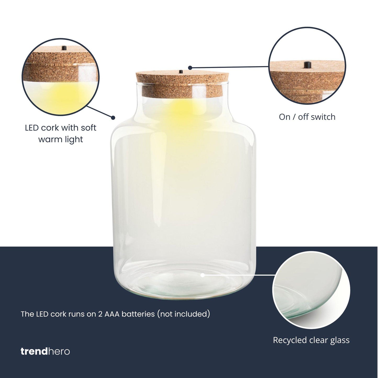 Terrarium fles met kurk - Little Milky met led kurk - Gesloten groot terrarium ↑ 24.5 cm - Botanic-Vibes