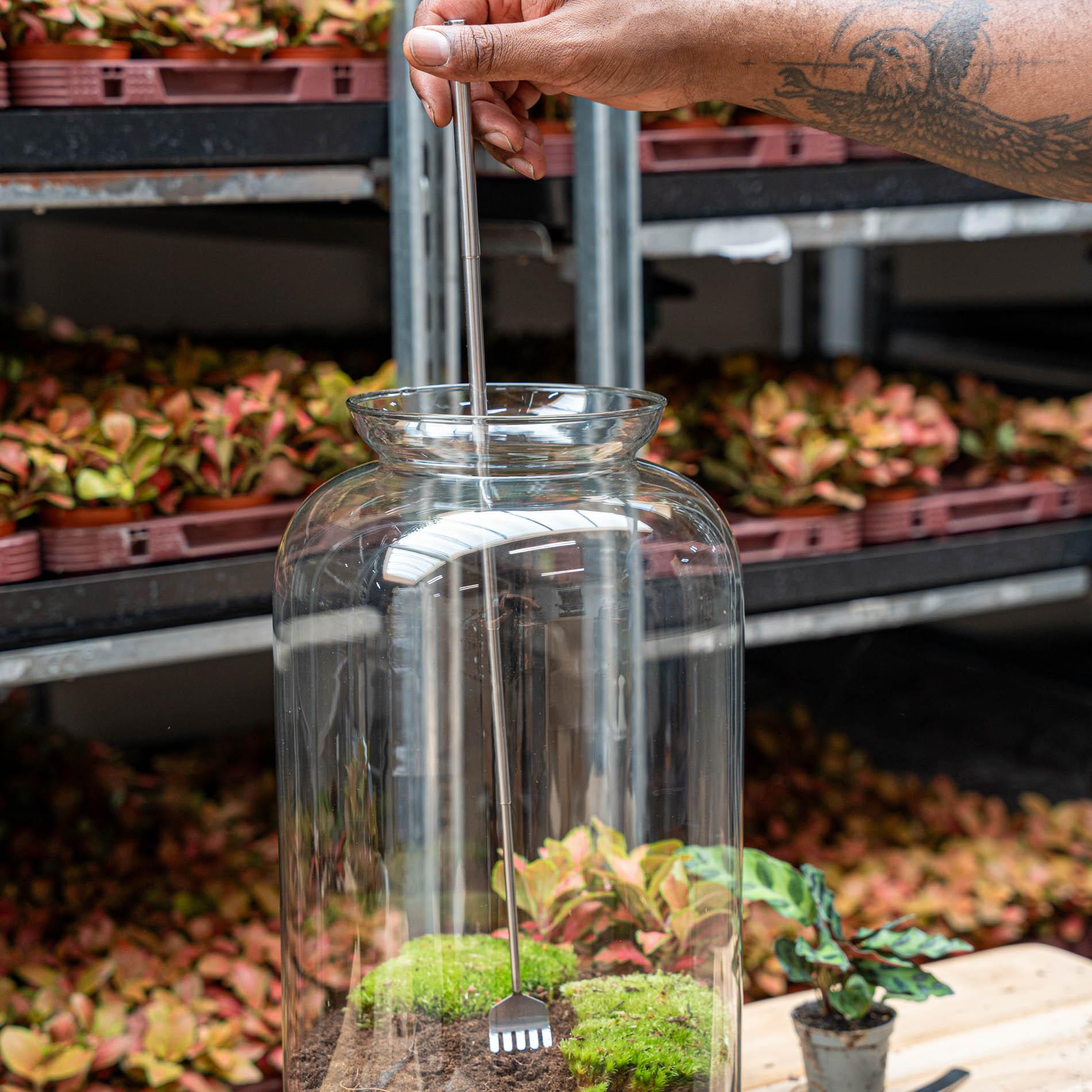 Flaschengarten-Werkzeug – Harke – 16–49 cm – Teleskop – Edelstahl - Terrarium Werkzeug - Botanic-Vibes