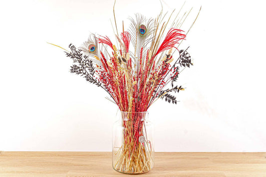 Trockenblumenstrauß – Red & Gold – Trockenstrauß – 70 cm - Botanic-Vibes