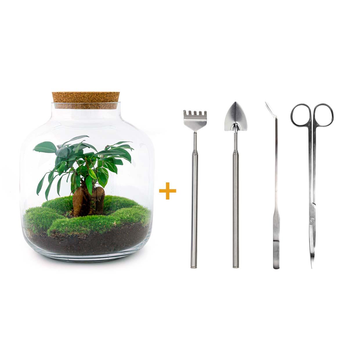 Flaschengarten – Billie – 29 cm – Rechen + Schaufel + Pinzette + Schere