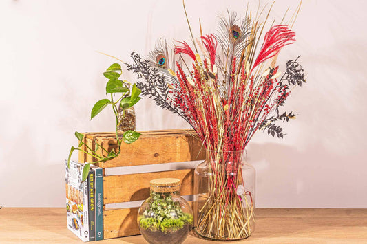Trockenblumenstrauß – Red & Gold – Trockenstrauß – 70 cm - Botanic-Vibes