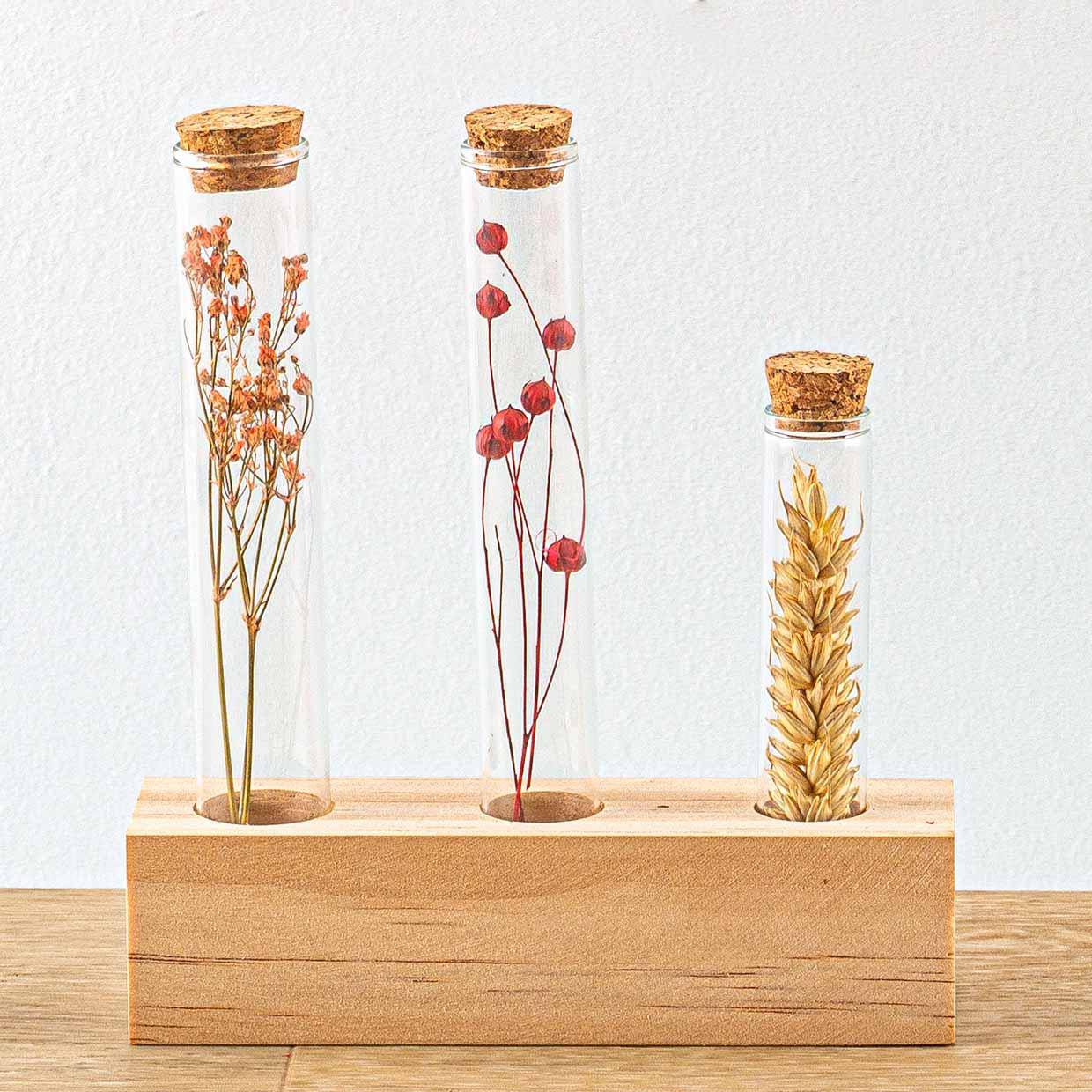 Holzröhre – Größe M – Blumen und Kräuter + Trockenblumen-Arrangement - Botanic-Vibes
