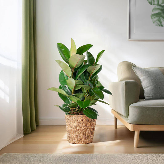 Ficus Elastica Robusta XL mit Korb Torun - 90cm - Ø27 - Botanic-Vibes