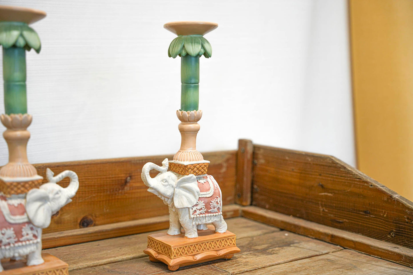 Candle Holder - Elephant Natural Pink - Polyresin -  ↑ 15 Cm