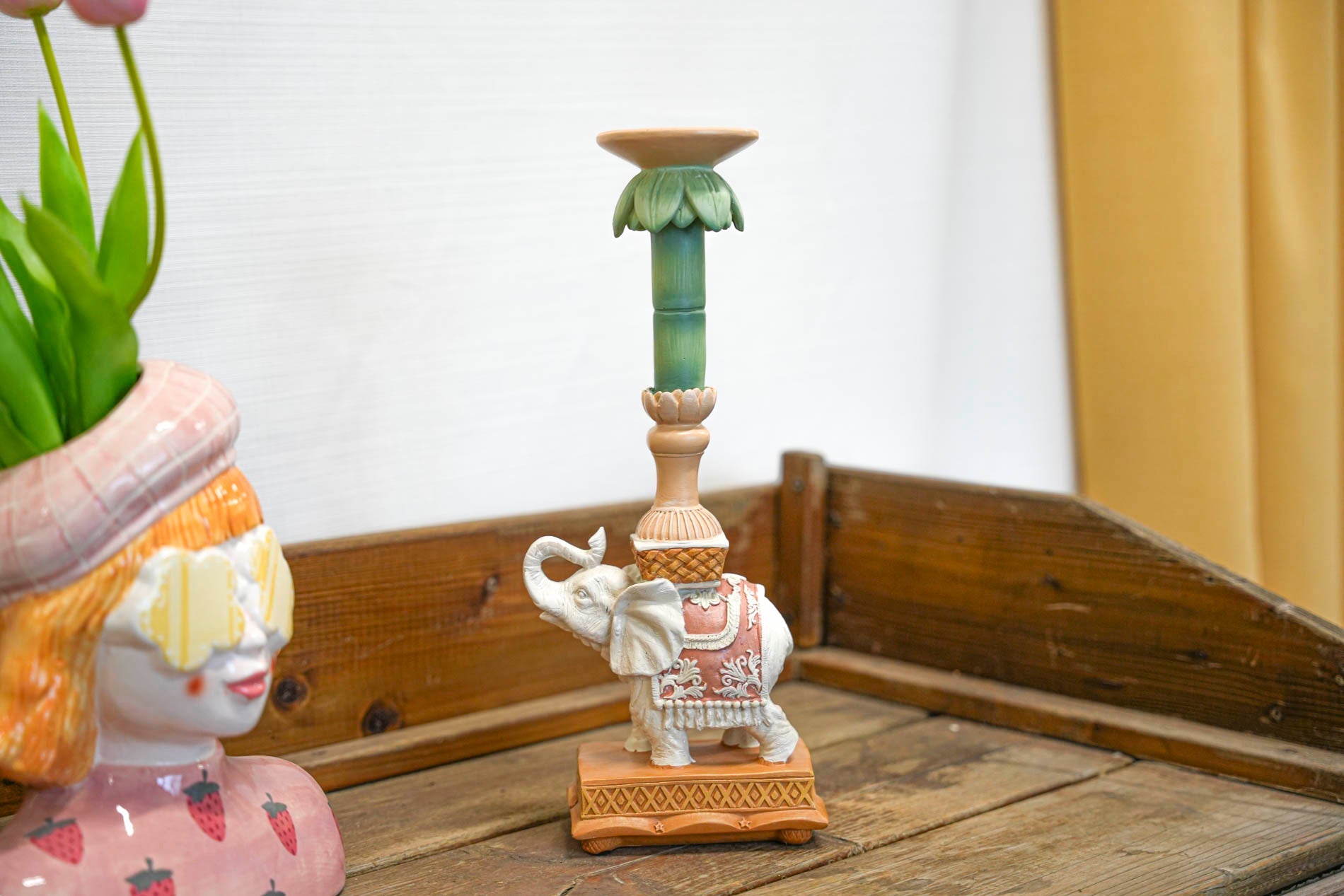 Candle Holder - Elephant Natural Pink - Polyresin -  ↑ 15 Cm