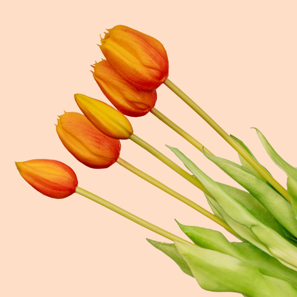 Tulpenstrauß orange – 5 stück – „real touch“-kunsttulpen – 42 cm - Botanic-Vibes