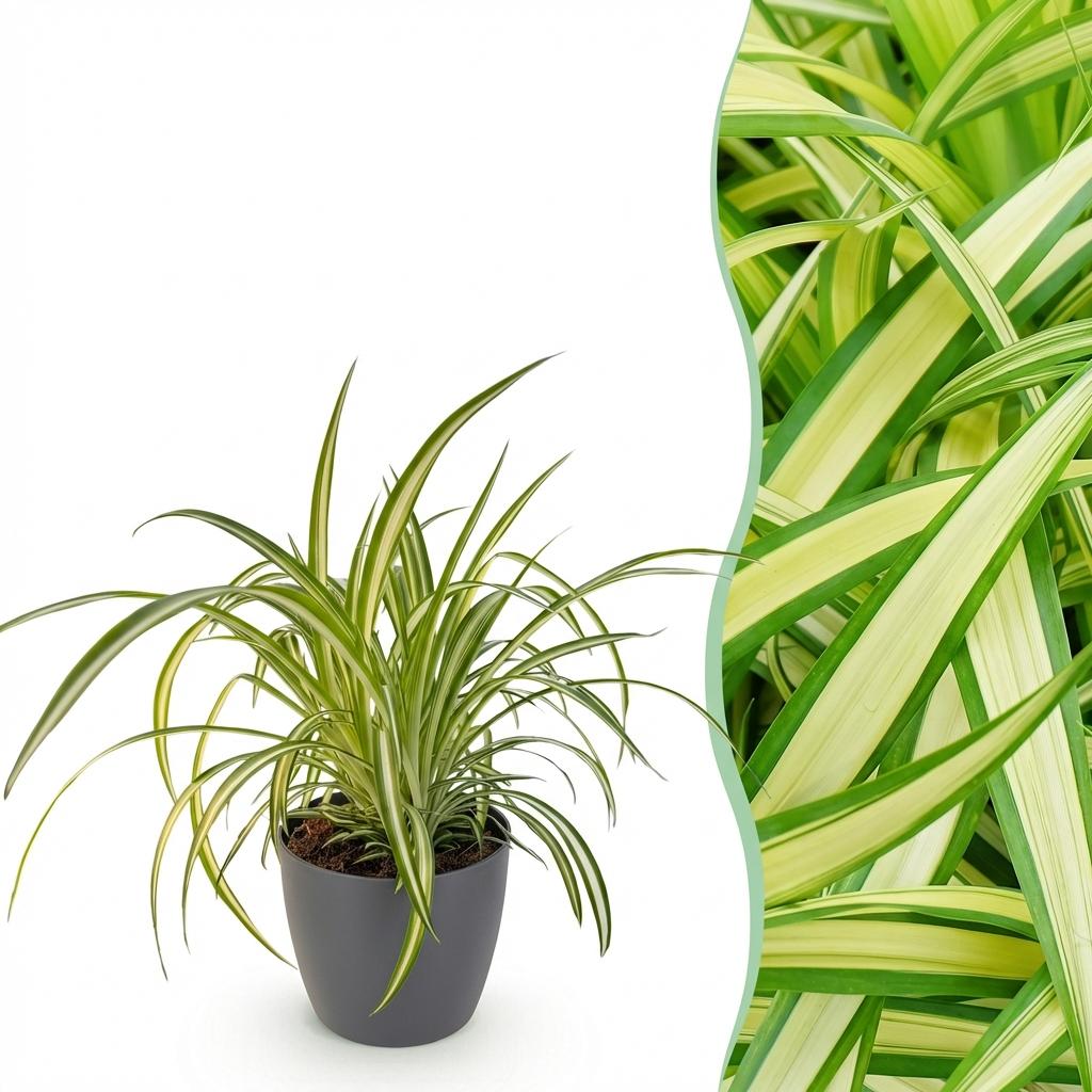 Green boutiQ, Zimmerpflanze, Chlorophytum comosum Variegatum, Bunte Graslilie, Haustierfreundliche Pflanze, Grün, Topf 12cm, Höhe 20cm