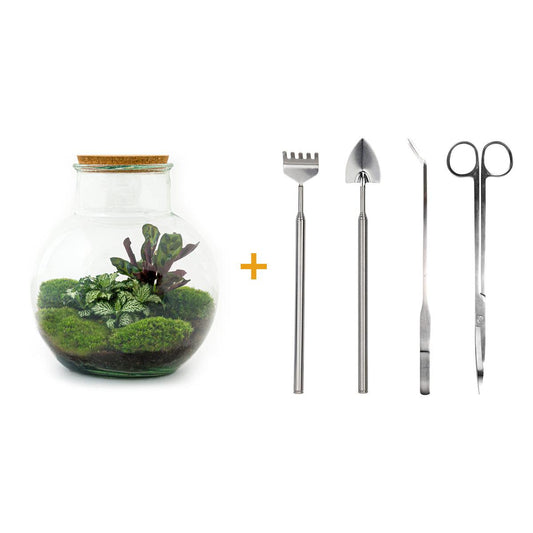 Flaschengarten – teddy – 26,5 cm – Rechen + Schaufel + Pinzette + Schere