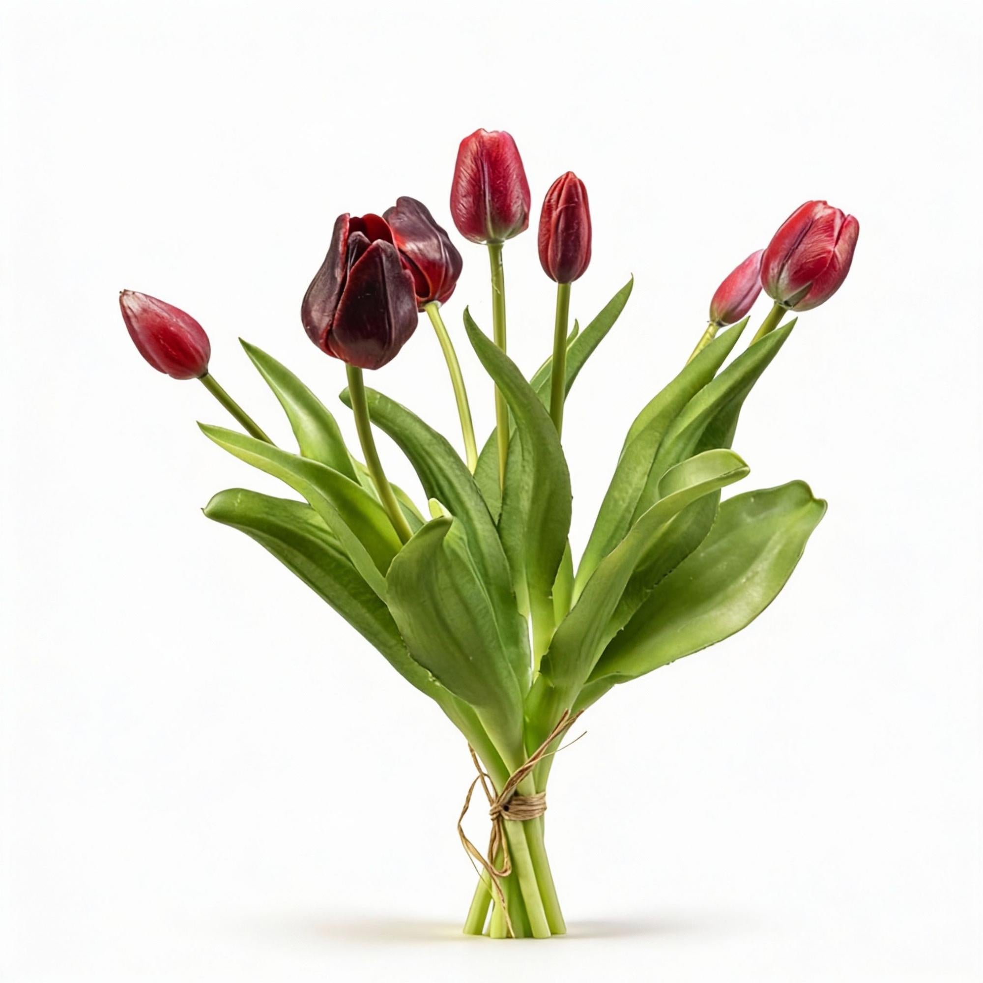 Tulpenstrauß, Dunkelrot, ‘Real Touch’ Kunsttulpen, 7 Stiele, 42 cm