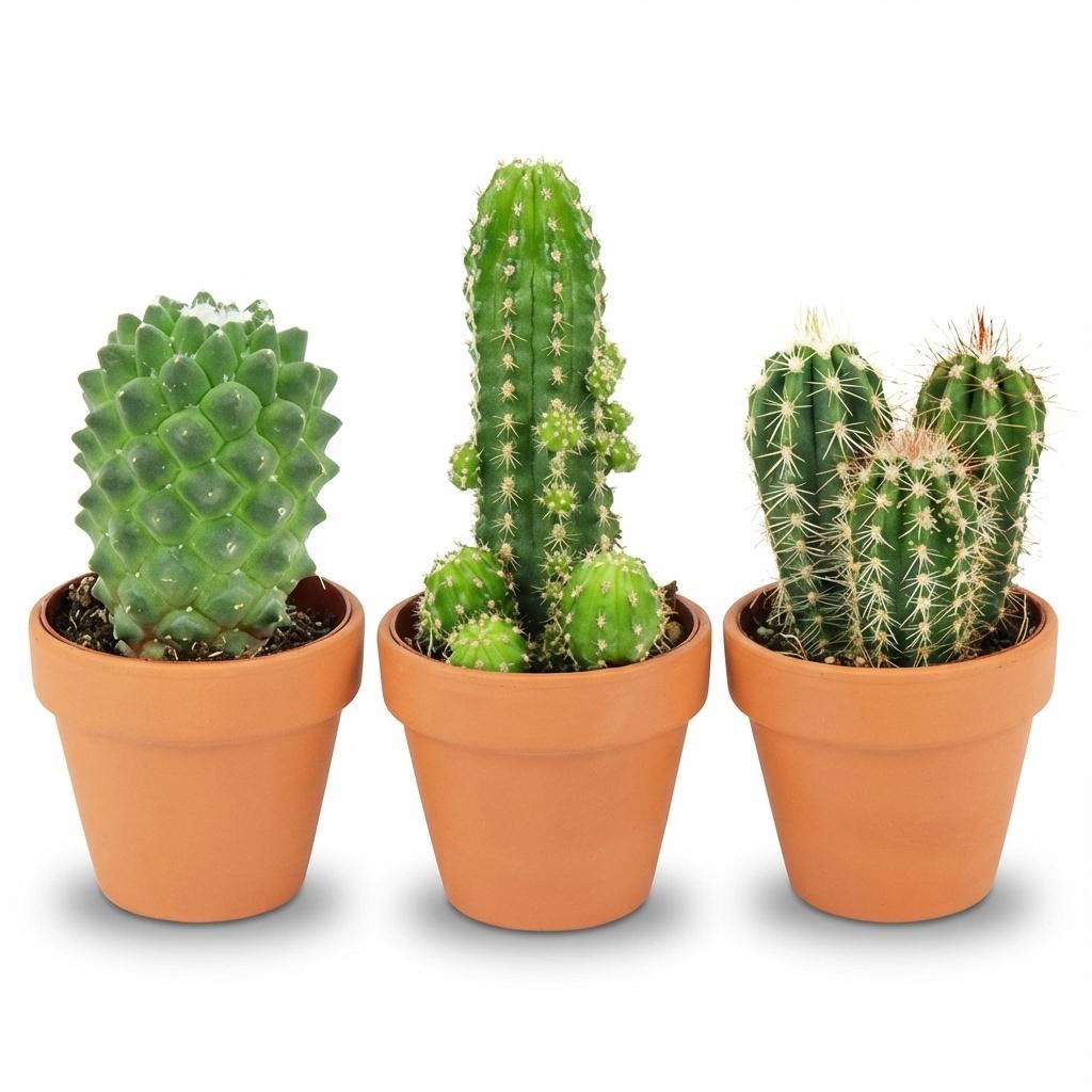Mini Kakteen Mix, 3 Stück, Ø8 cm,1 cm, 5-10 cm, Terrakottatöpfe