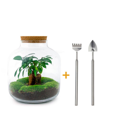 Flaschengarten – Billie – 29 cm – Rechen + Schaufel
