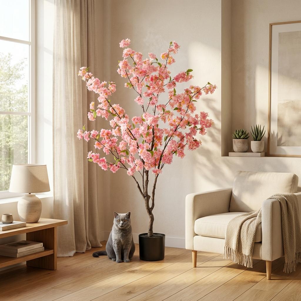 Kunstpflanze, Prunus, Kersenbloesem, rosa, 135 cm