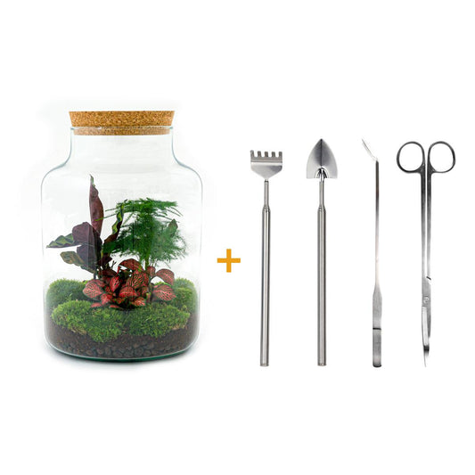 Flaschengarten – Milky – 30 cm – Rechen + Schaufel + Pinzette + Schere