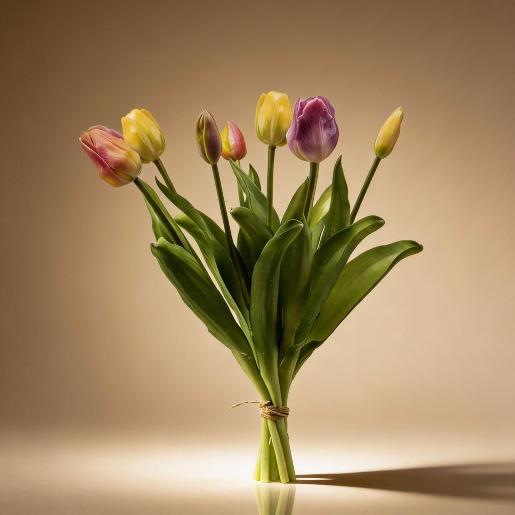 Tulpenstrauß, Sanfter Frühling, ‘Real Touch’ Kunsttulpen, 7 Stiele, 42 cm