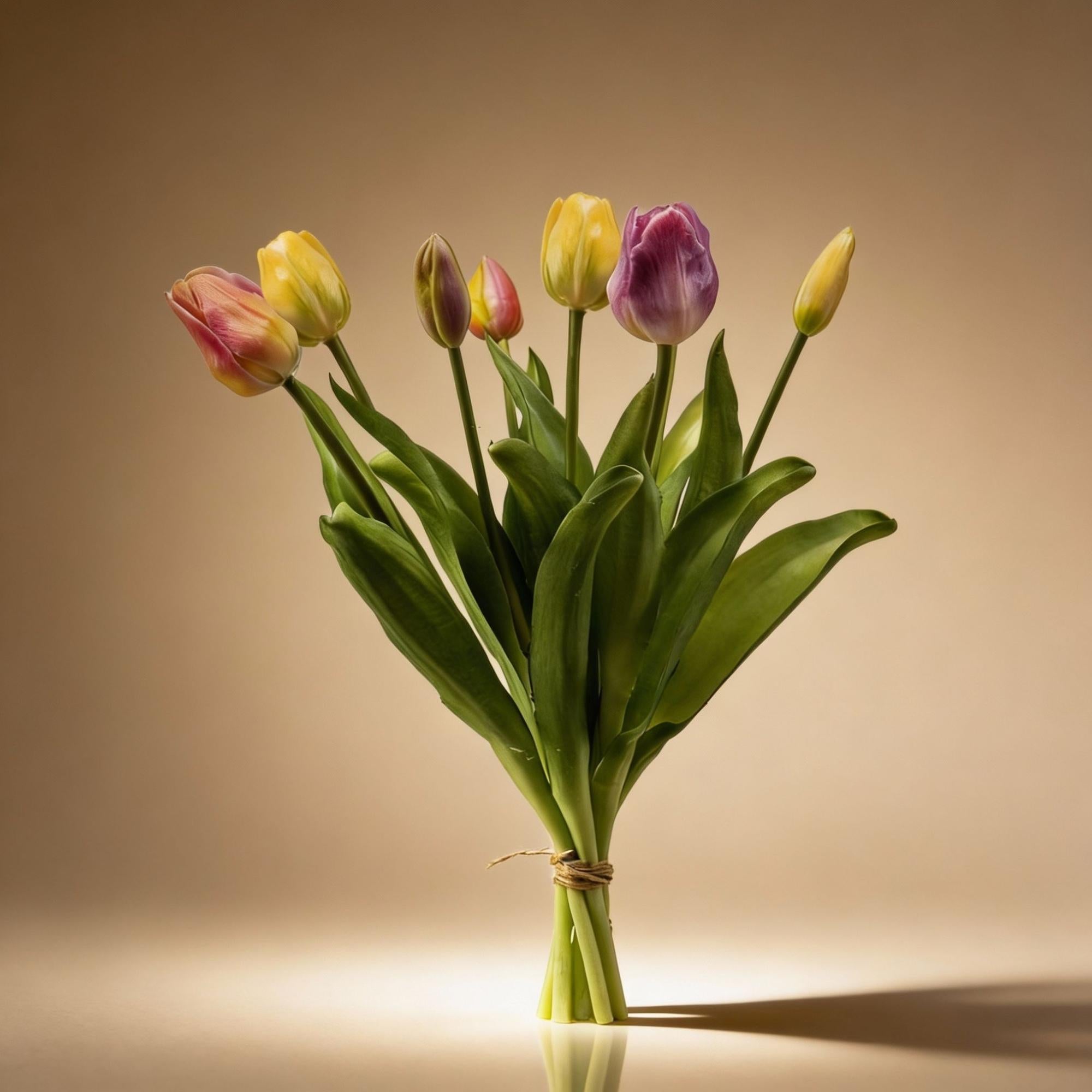Tulpenstrauß, Sanfter Frühling, ‘Real Touch’ Kunsttulpen, 7 Stiele, 42 cm