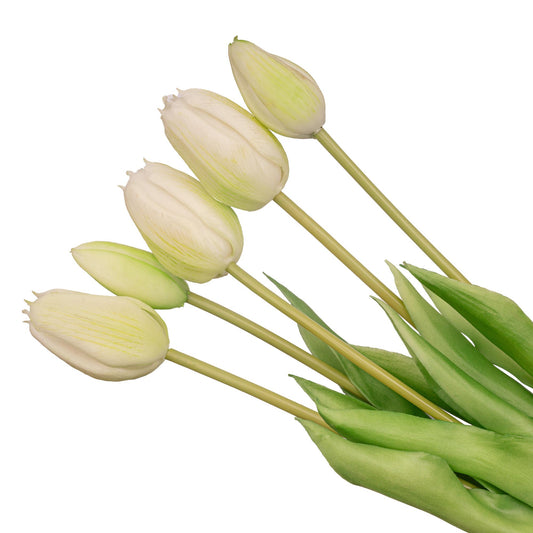 Tulpenstrauß weiß/grün – 5 stück – „real touch“-kunsttulpen – 42 cm (weiß/grün)