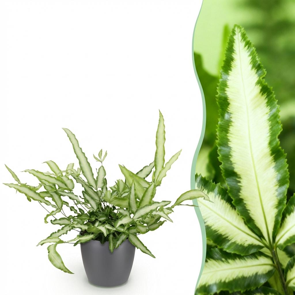 Green boutiQ, Zimmerpflanze, Pteris cretica Albolineata, Schwertfarn, Haustierfreundliche Pflanze, Grün, Topf 12cm, Höhe 20cm