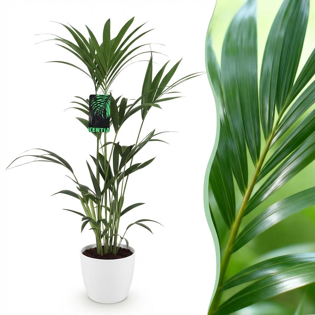Green boutiQ, Zimmerpflanze, Howea Forsteriana, Kentia, Palme, Wenig Pflege, Grün, Topf 21cm, Höhe 120, 130cm