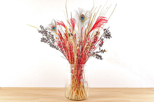 Trockenblumenstrauß – Red & Gold – Trockenstrauß – 70 cm