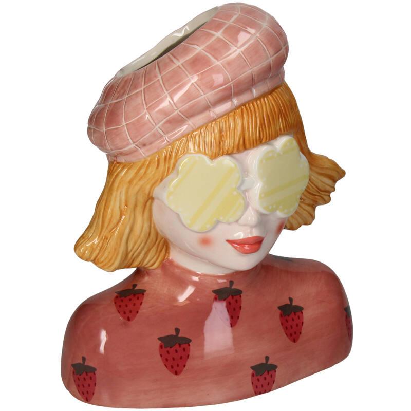 Vase Mädchen Erdbeere – Rosa Keramiktopf – 24 cm hoch