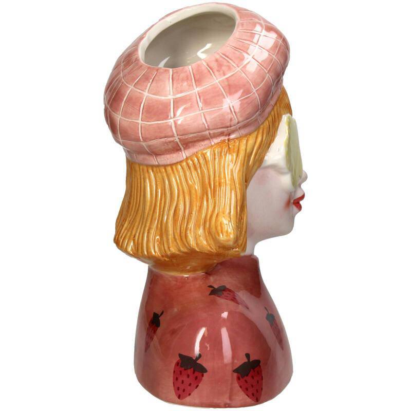Vase Mädchen Erdbeere – Rosa Keramiktopf – 24 cm hoch - Botanic-Vibes