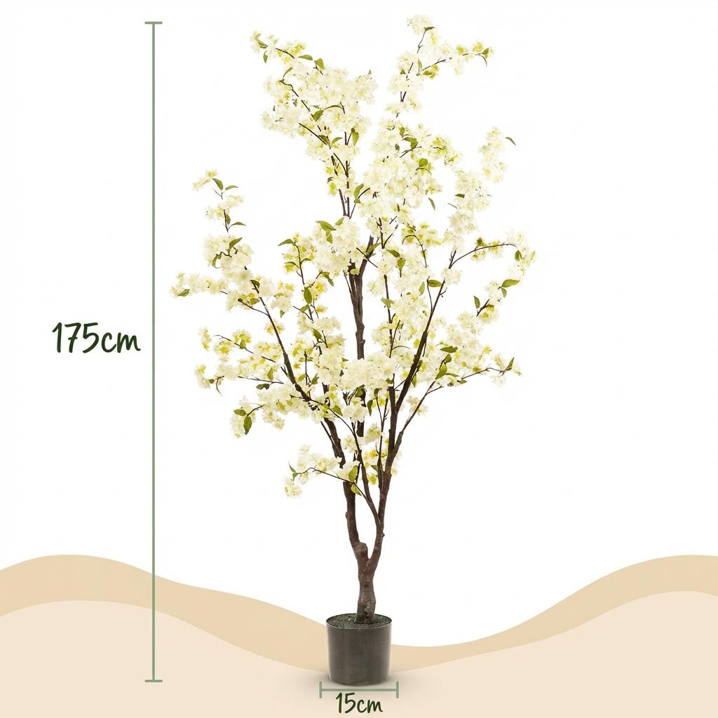 Kunstpflanze, Prunus, Kersenbloesem, weiß, 175 cm
