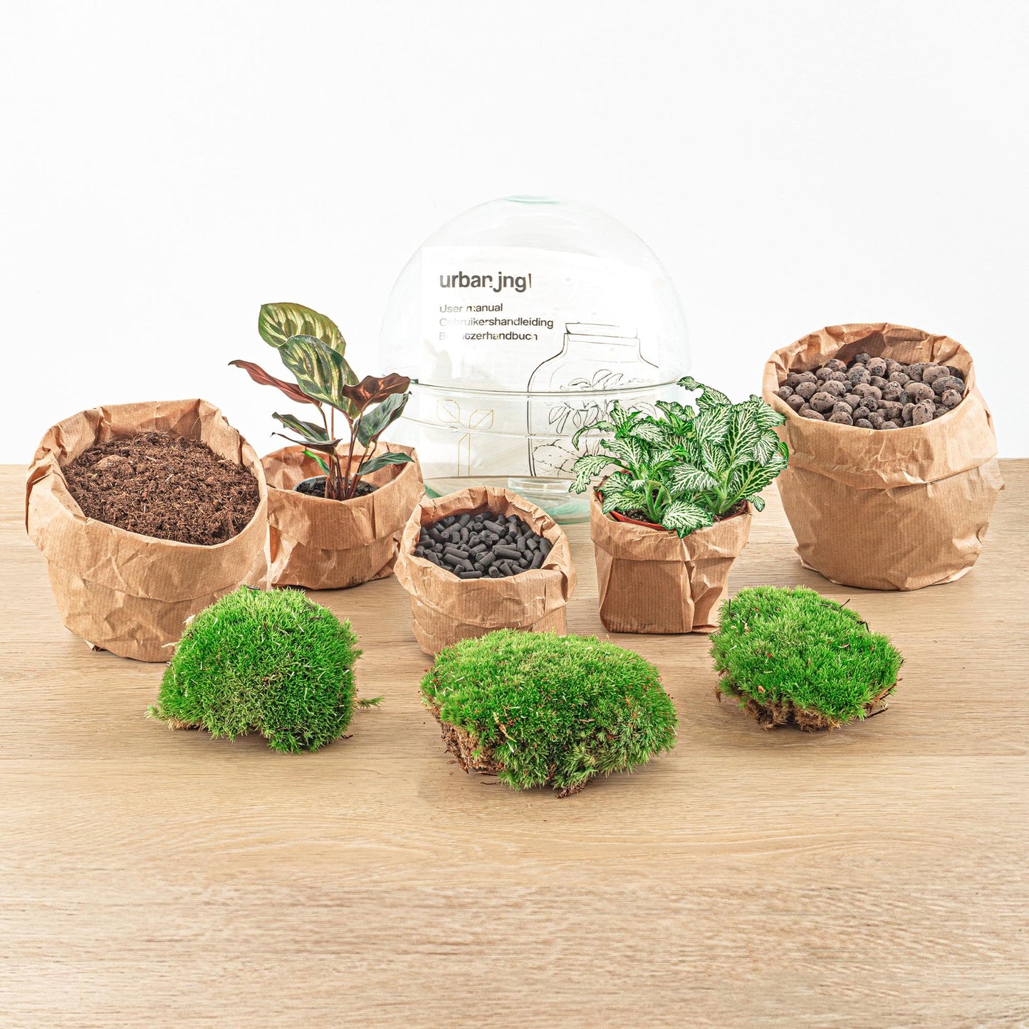 Flaschengarten – Dome – 20 cm – Rechen + Schaufel + Pinzette
