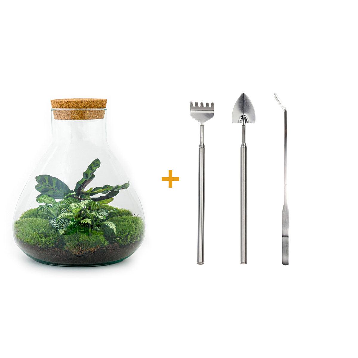 Flaschengarten – sammie – 26 cm – Rechen + Schaufel + Pinzette + Schere