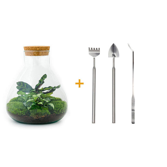 Flaschengarten – sammie – 26 cm – Rechen + Schaufel + Pinzette + Schere