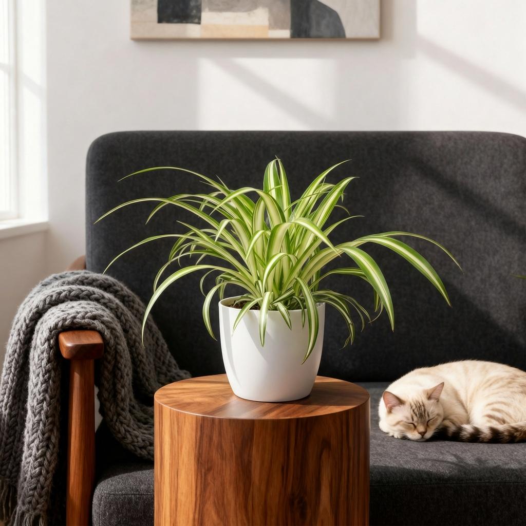 Green boutiQ, Zimmerpflanze, Chlorophytum comosum Variegatum, Bunte Graslilie, Haustierfreundliche Pflanze, Grün, Topf 12cm, Höhe 20cm