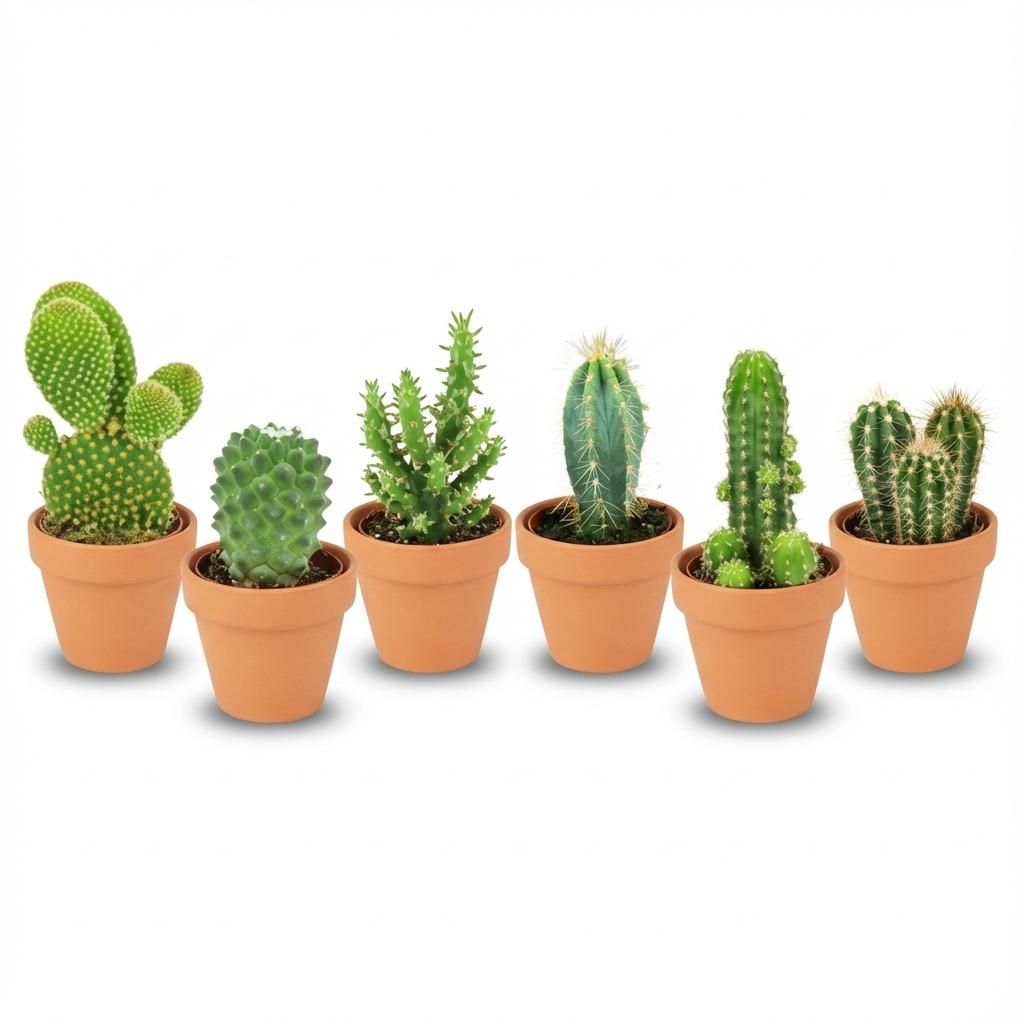 Mini Kakteen Mix, 6 Stück, Ø8 cm,1 cm, 5-10 cm, Terrakottatöpfe