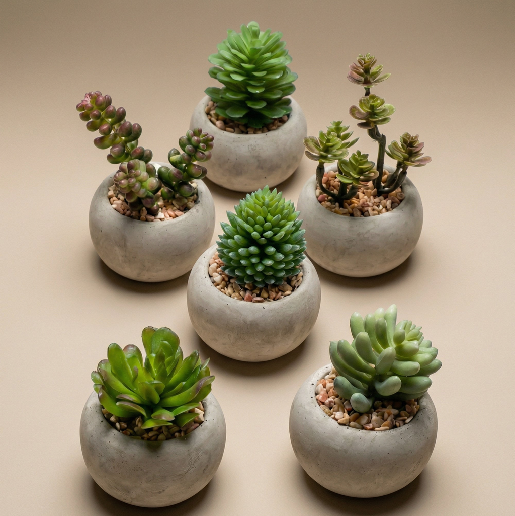 Kunst mini Sukkulenten in cementen Topf, Succulent mix set 6, Ø6,5 cm