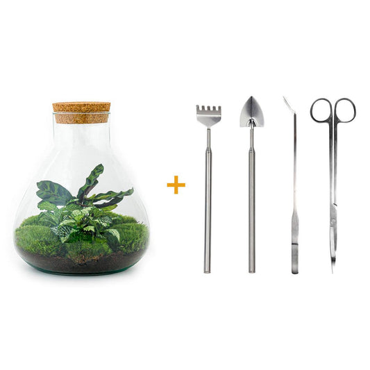 Flaschengarten – sammie – 26 cm – Rechen + Schaufel + Pinzette