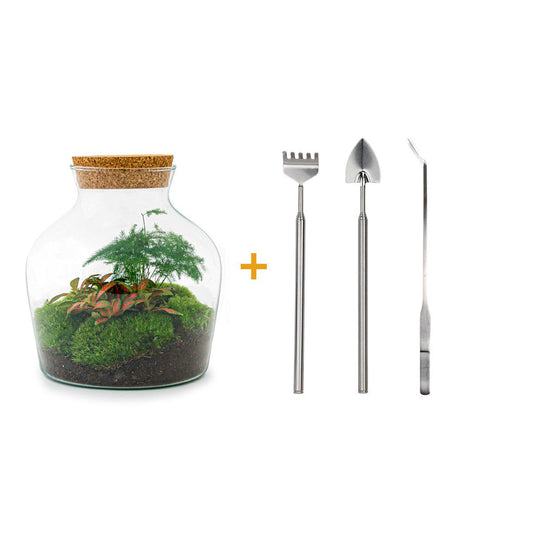 Flaschengarten – Little Joe – 21,5 cm – Rechen + Schaufel + Pinzette