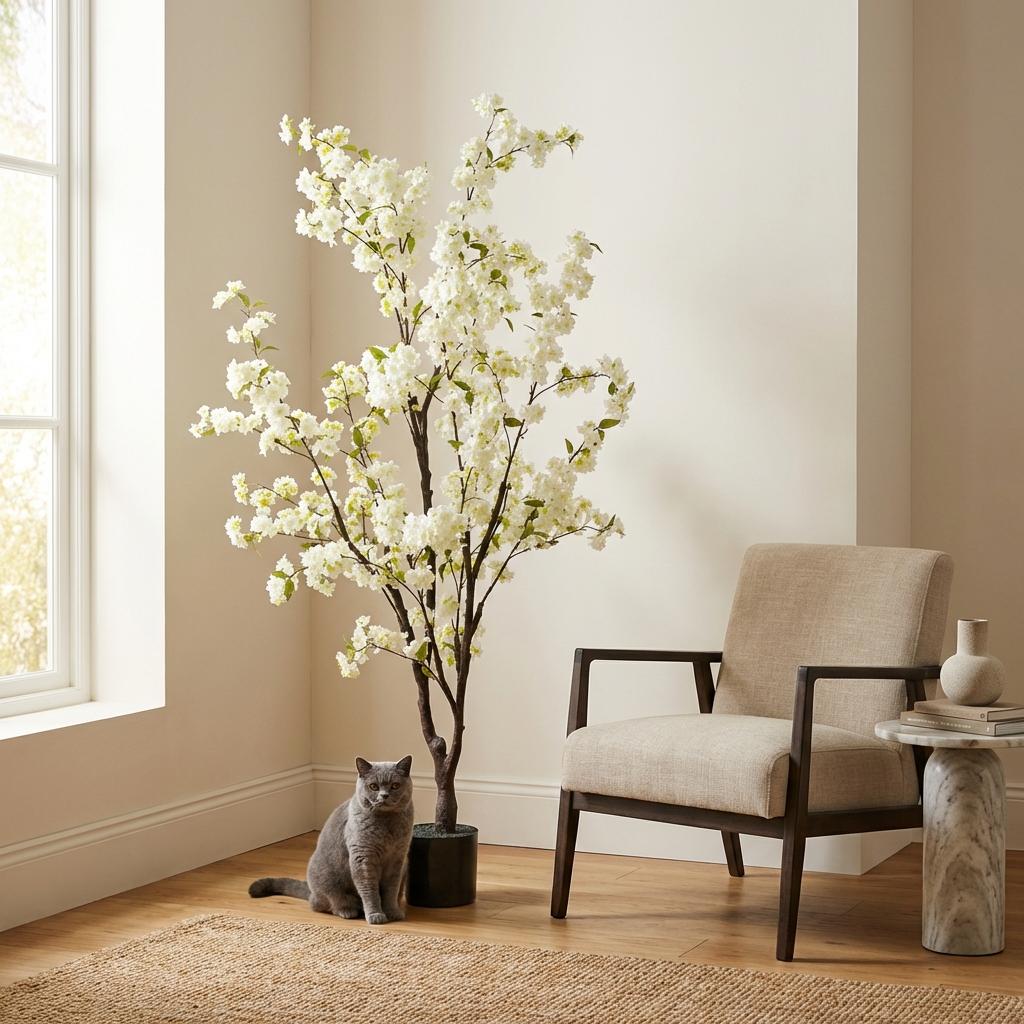 Kunstpflanze, Prunus, Kersenbloesem, weiß, 175 cm