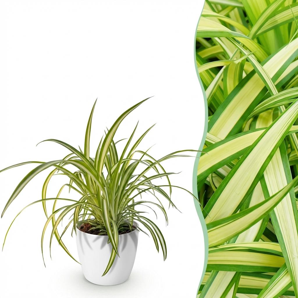 Green boutiQ, Zimmerpflanze, Chlorophytum comosum Variegatum, Bunte Graslilie, Haustierfreundliche Pflanze, Grün, Topf 12cm, Höhe 20cm