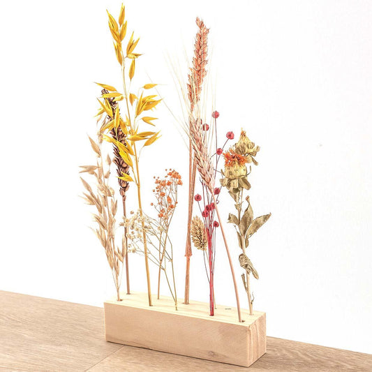 Holzständer für Trockenblumen – Größe M – Blumen und Kräuter + Trockenblumen-Arrangement