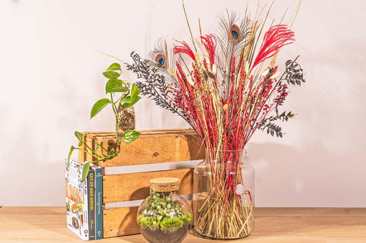 Trockenblumenstrauß – Red & Gold – Trockenstrauß – 70 cm