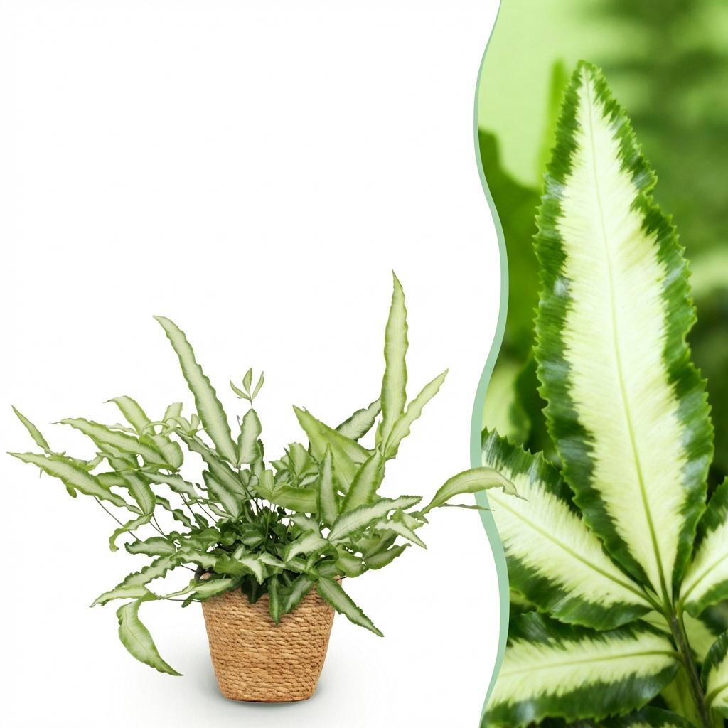 Green boutiQ, Zimmerpflanze, Pteris cretica Albolineata, Schwertfarn, Haustierfreundliche Pflanze, Grün, Topf 12cm, Höhe 20cm