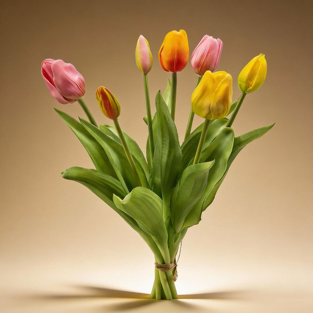 Tulpenstrauß, Bunte Mischung, ‘Real Touch’ Kunsttulpen, 7 Stiele, 42 cm