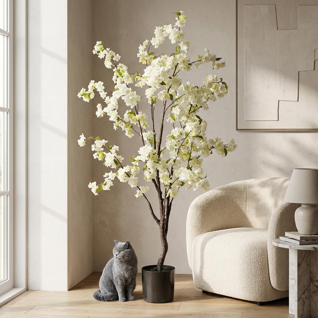 Kunstpflanze, Prunus, Kersenbloesem, weiß, 135 cm