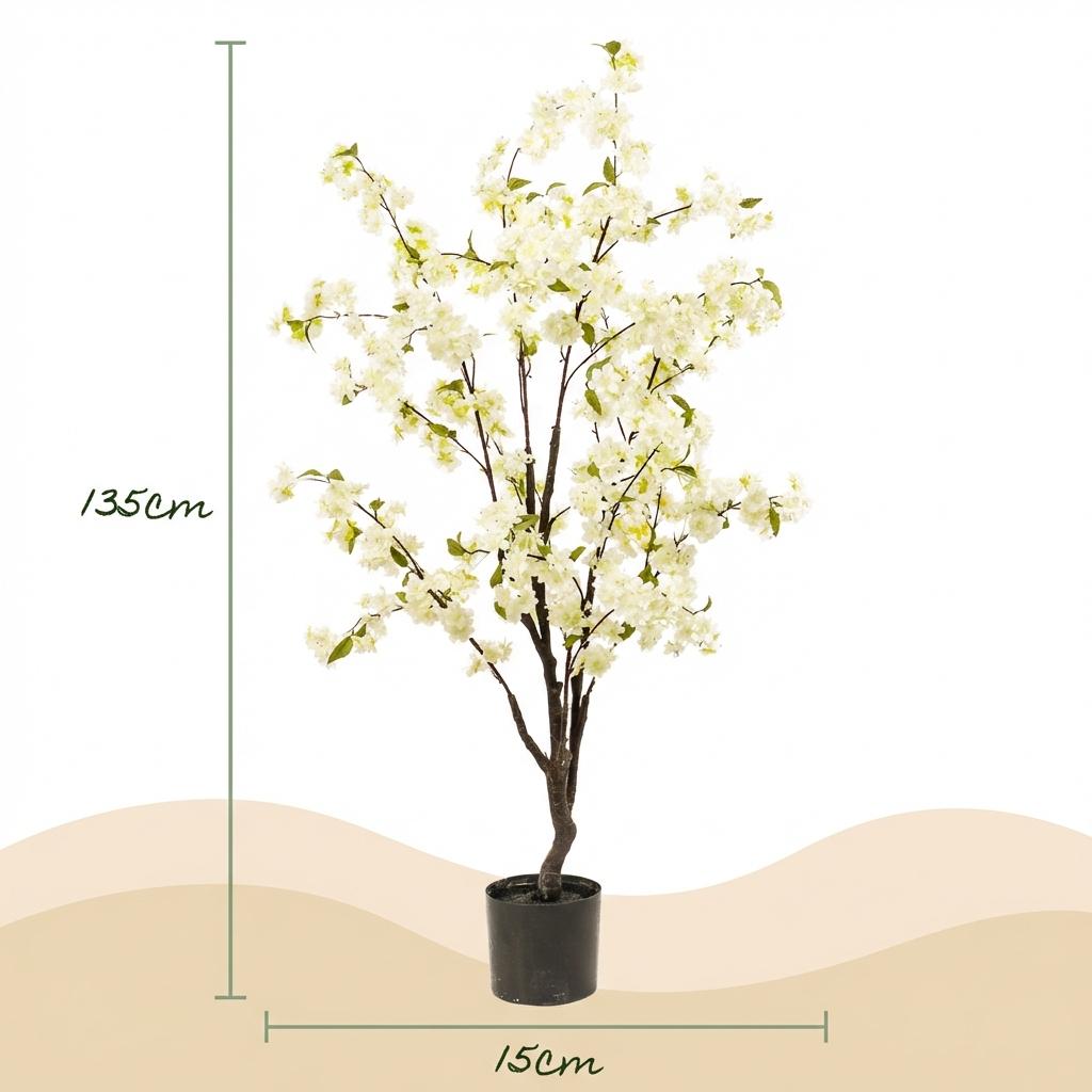 Kunstpflanze, Prunus, Kersenbloesem, weiß, 135 cm