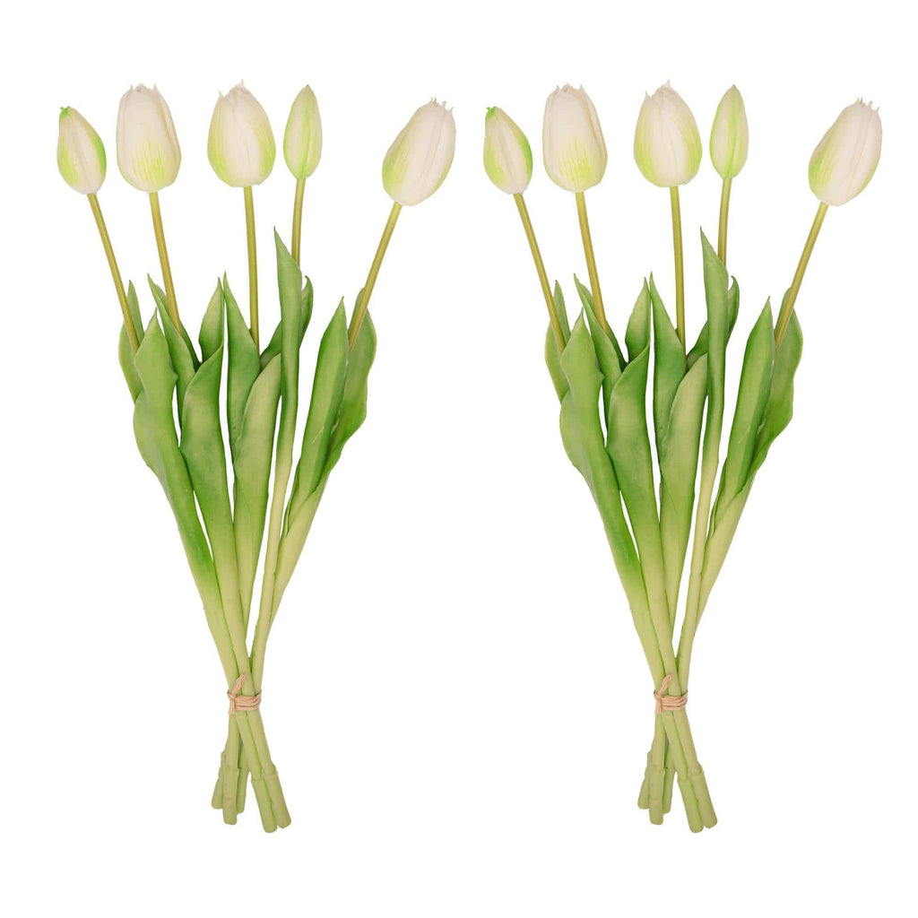Tulpenstrauß weiß/grün – 10 stück – „real touch“-kunsttulpen – 42 cm (weiß/grün) - Botanic-Vibes