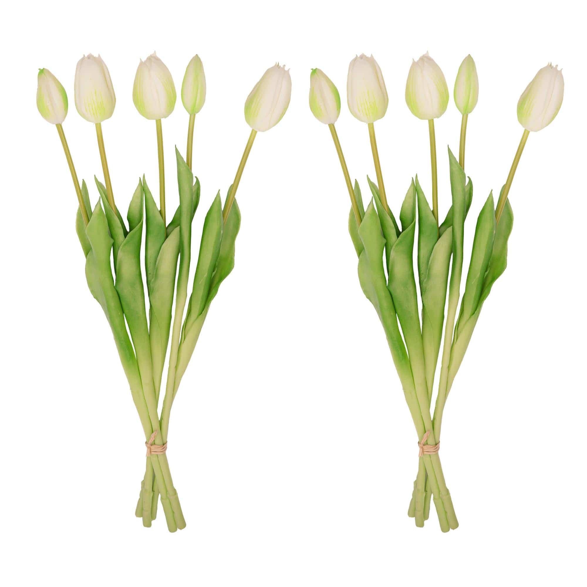 Tulpenstrauß weiß/grün – 10 stück – „real touch“-kunsttulpen – 42 cm (weiß/grün) - Botanic-Vibes
