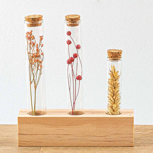 Holzröhre – Größe M – Blumen und Kräuter + Trockenblumen-Arrangement