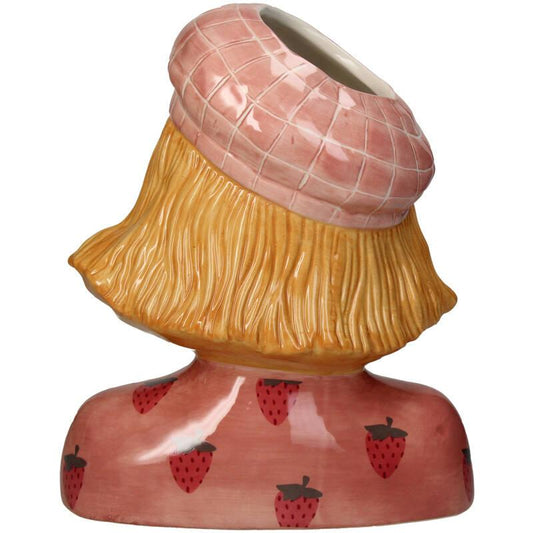 Vase Mädchen Erdbeere – Rosa Keramiktopf – 24 cm hoch