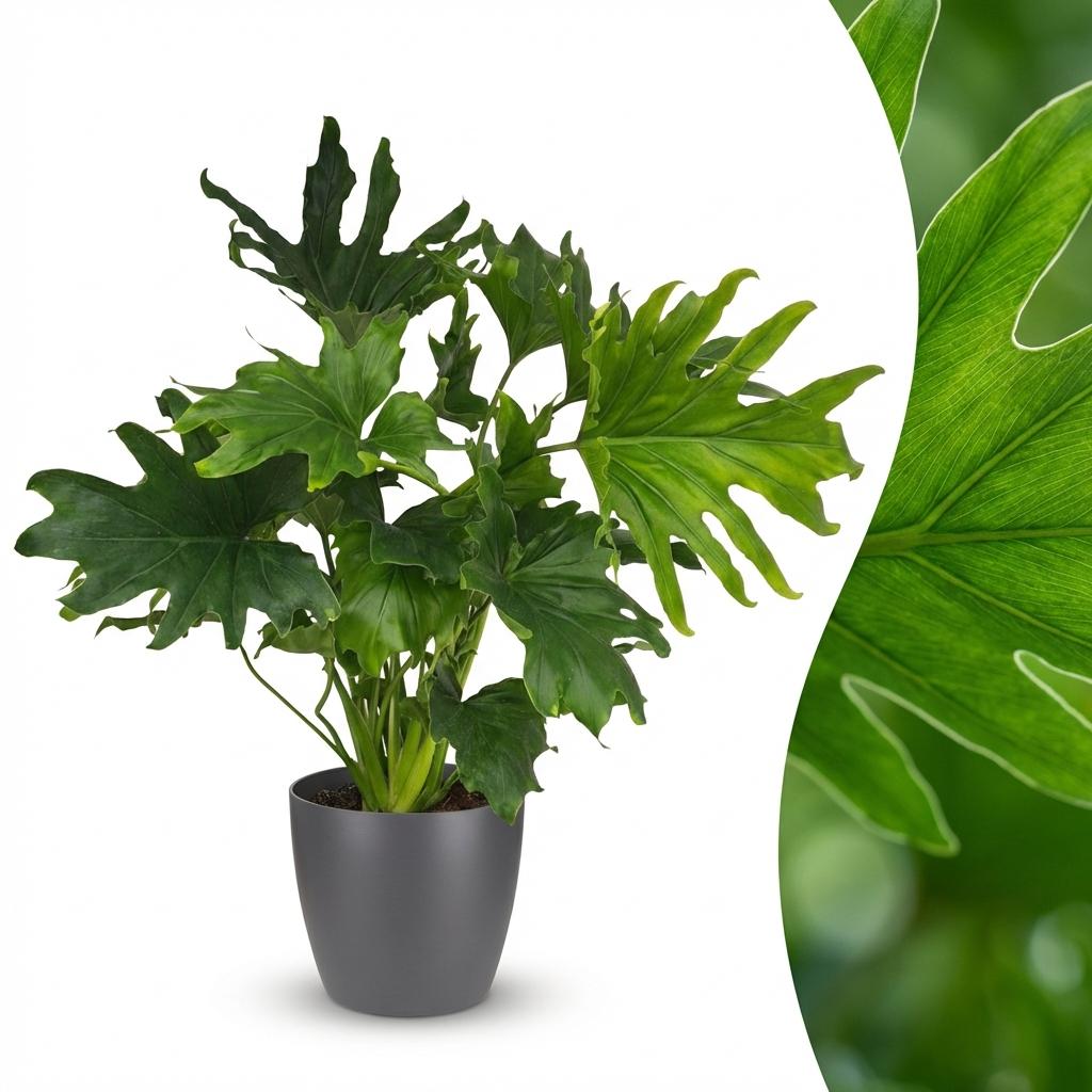 Philodendron, Philodendron Lickety Split, Grün, Pflegeleicht, 1 Pflanze, mit Topf Grau, Topf 19 cm, 70 cm