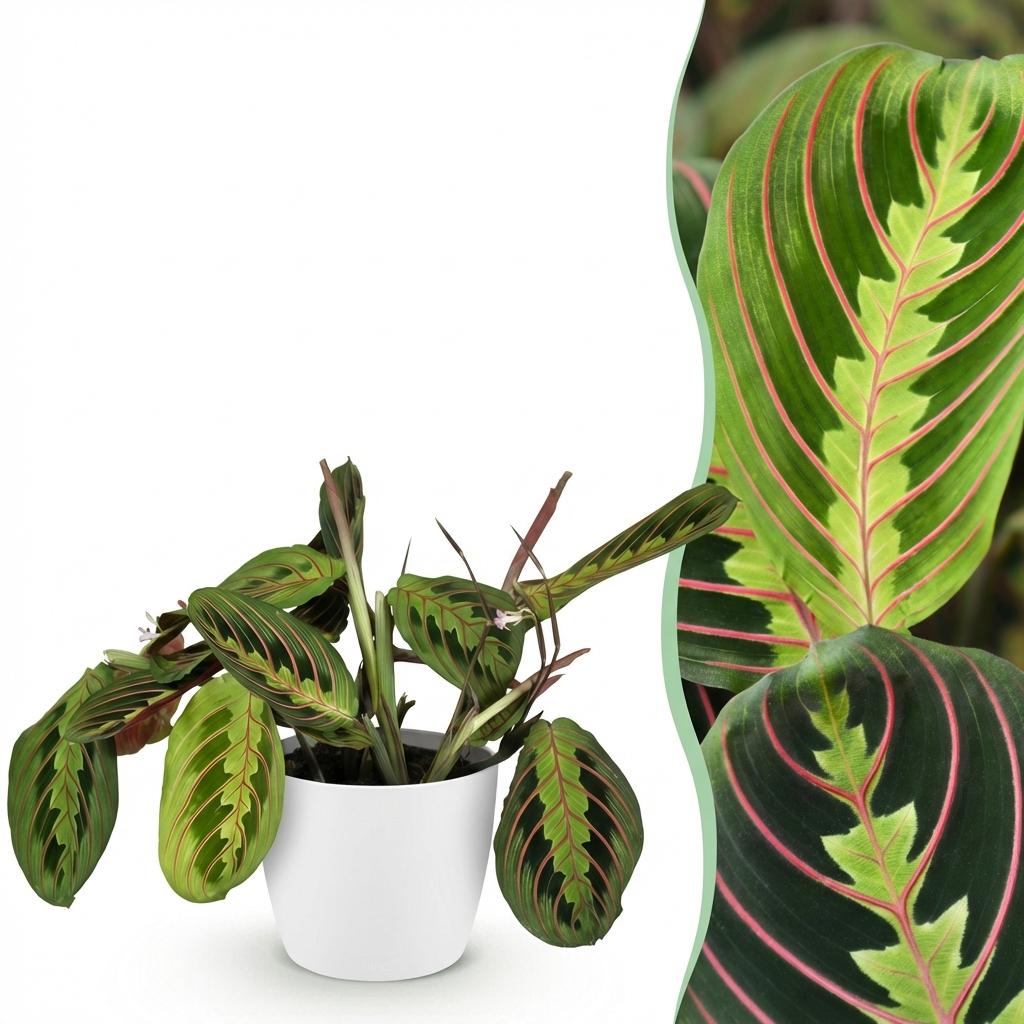 Green boutiQ, Zimmerpflanze, Maranta Fascinator Tricolour, Gebetsblatt, Haustierfreundliche Pflanze, Grün, Topf 12cm, Höhe 25cm