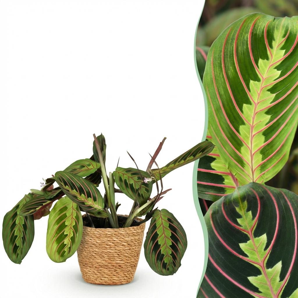 Green boutiQ, Zimmerpflanze, Maranta Fascinator Tricolour, Gebetsblatt, Haustierfreundliche Pflanze, Grün, Topf 12cm, Höhe 25cm